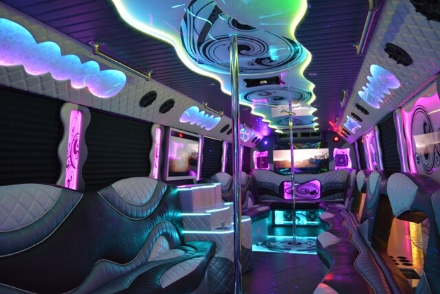 Flat-screen TVs on party bus